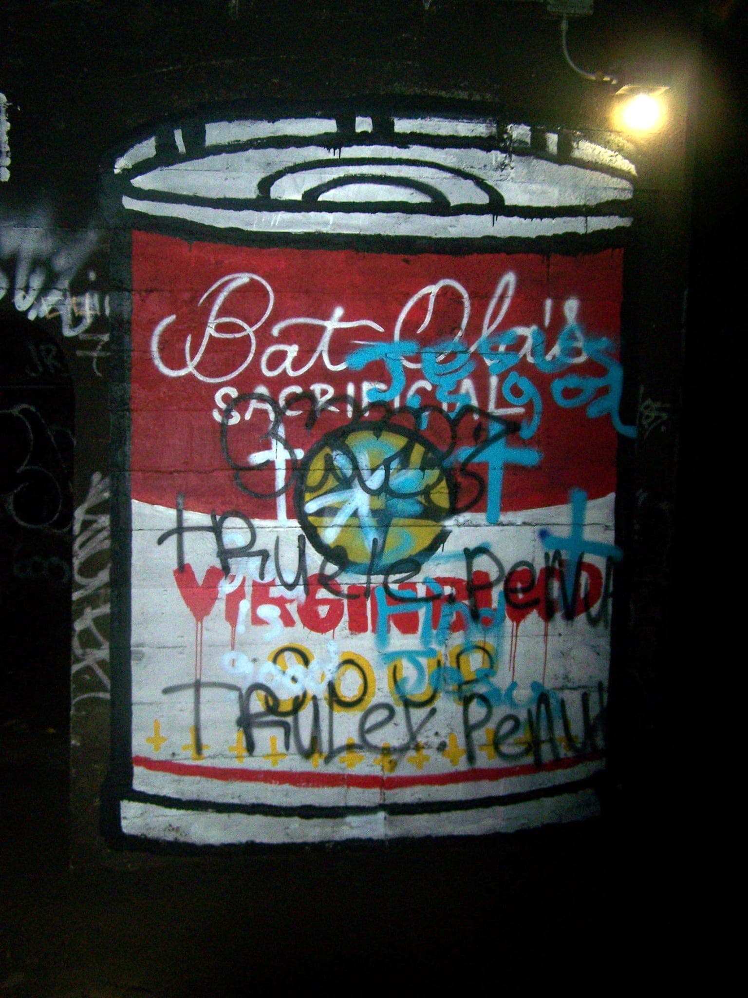 The Campbells soup cans piece, there's three of them in total, but this one's the most destroyed of the three after a number of other explorers came by and wrote over it
