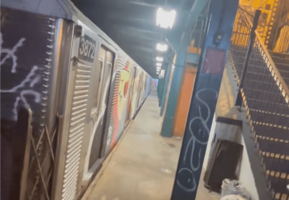 Close up of the R32, train #3872, long gone by now. Looking down the platform at the other portal