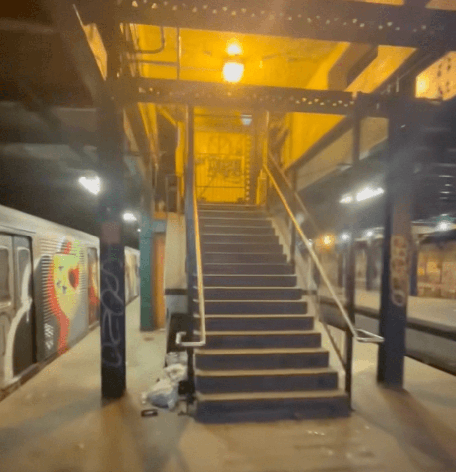Staircase going up to the Coney Island bound platform